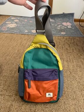 ORI London Colorblock Women's Sling Belt Bag in Teal, Yellow & Orange